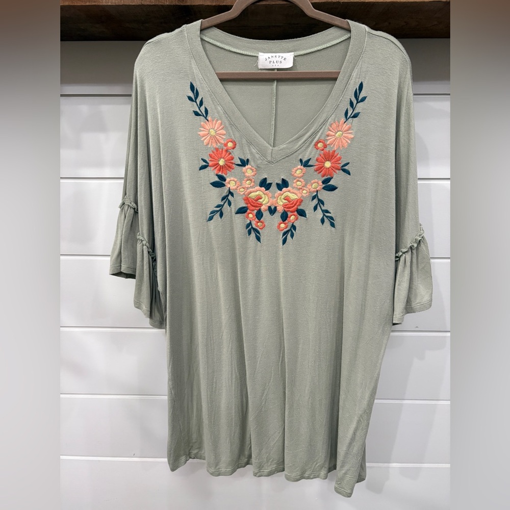 Janette Plus Floral Embroidered V-Neck Tunic